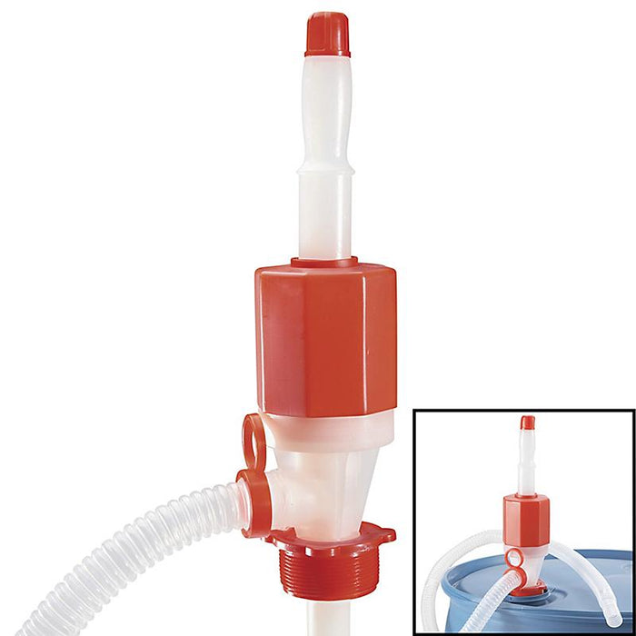 Polyethylene/Polypropylene Siphon Drum Pump with 48-inch Flexible Discharge Hose for Chemical Transfer.