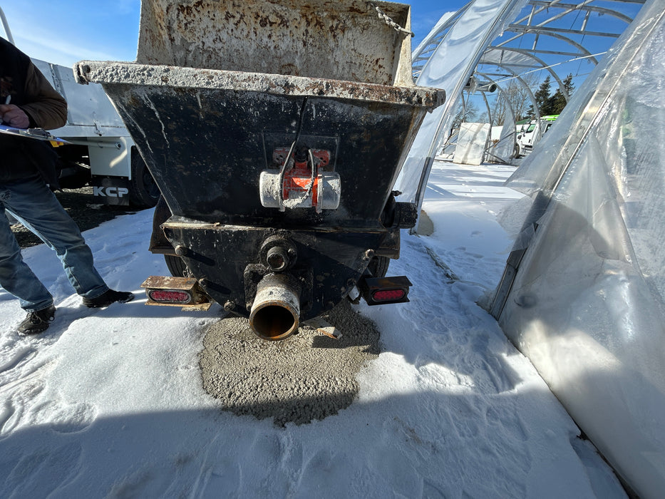 "Used Schwing SP500 concrete line pump with Aarcomm C220 remote."