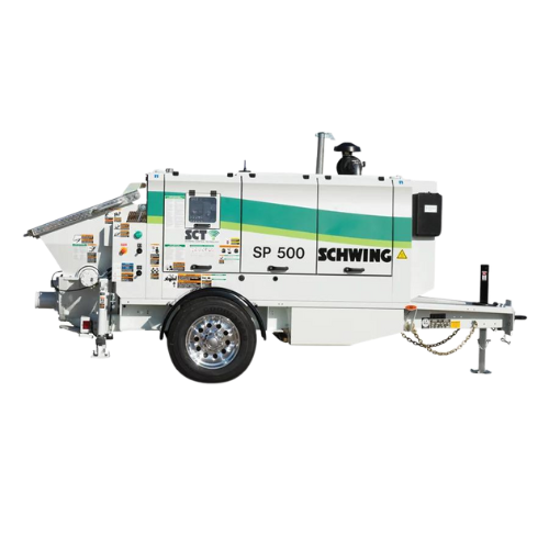 Side profile showcasing the 6” x 39” chrome-lined concrete cylinder and twin circuit hydraulics.
