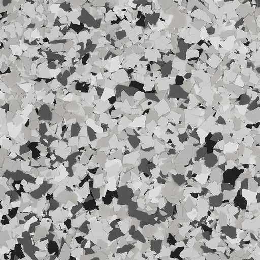 Gracious epoxy flake – top-down texture view of medium gray 1/4" polymer chips.