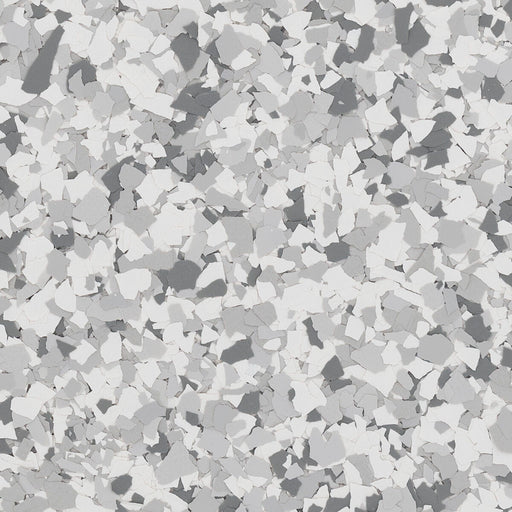 Silver Bells epoxy flake – 1/4" gray and white blend in a top-down texture view.