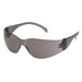 "Full-coverage gray safety glasses with black frost frame for eye protection, conforming to ANSI Z87.1 and CSA Z94.3 standards."