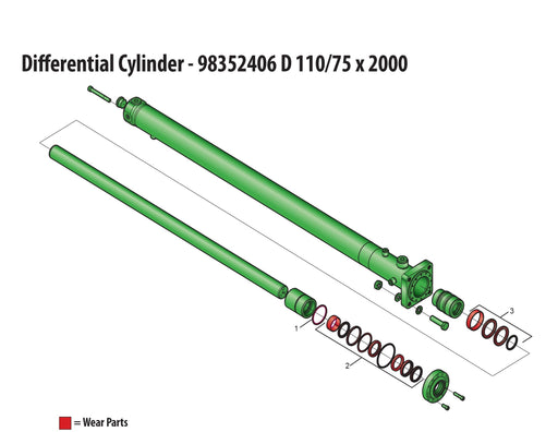 Schwing DIFFERENTIAL CYLINDER D 110/75 X 2000, durable construction, Part #: 98352406.