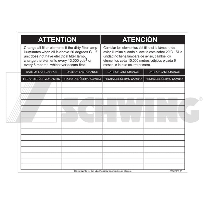 Decal - Adhesive, Change Filter Element | Weight: 2 lbs | Brand: SCHWING