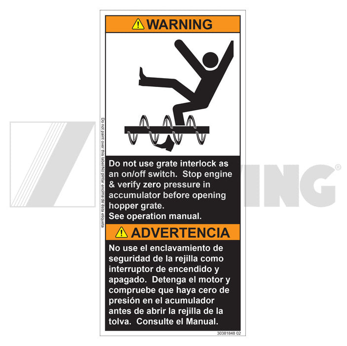 Decal - Warning-Do Not Use Interlock | Weight: 1 lbs | Dimensions: 185 X 83 X 1 MM | Brand: SCHWING