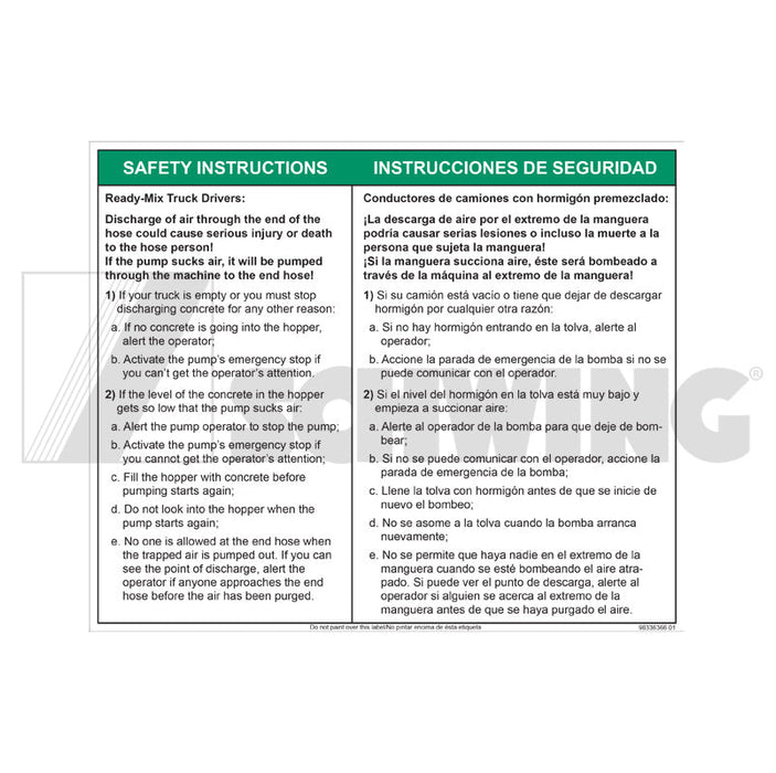 Decal - Hose Safety Instruction | Weight: 1 lbs | Brand: SCHWING