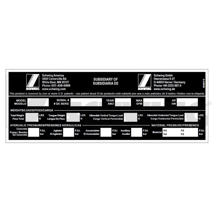Plate Serial Number Sp/Spto Ce | Weight: 1 lbs | Brand: SCHWING