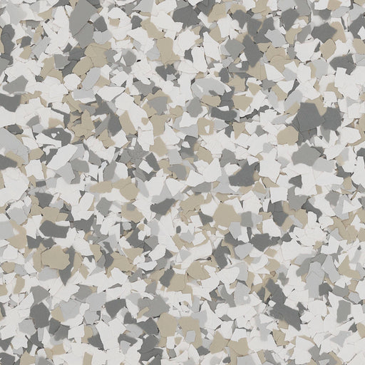 Top-down view of Antler epoxy flake – 1/4" light tan blend for decorative floors.